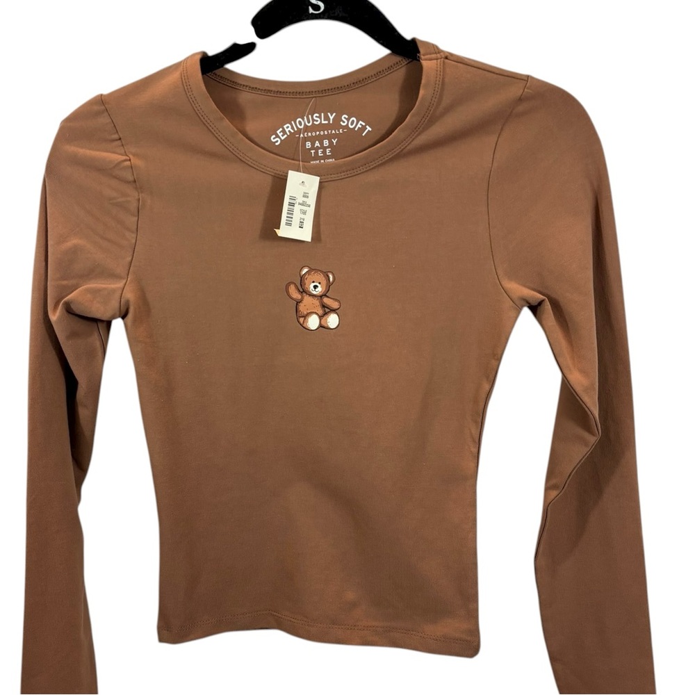 Brand new with Tags Aeropostale Seriously‎ Soft Baby Tee Brown with Bear Size XS